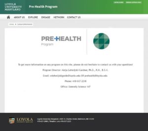 Mockup of Contact Us Page for LUM Pre-Health Program Website