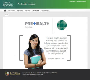Mockup of Home Page for LUM Pre-Health Program Website